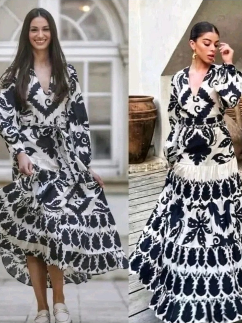 Elegant Black & White Maxi Dress with Statement Print